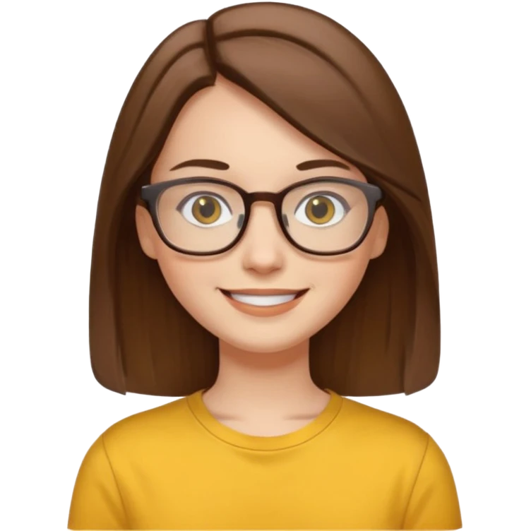 Hawaii female with white skin. Shoulder length straight brown hair. Brown eyes with glasses. Female wearing yellow shirt. emoji