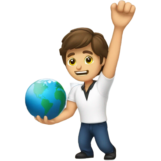 Brunet white male bowling using the earth as a bowling ball emoji