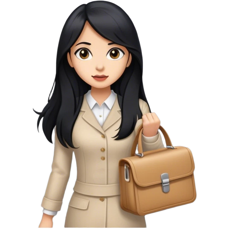 Going down an elevator ready for work with lunchbox and tote bag girl with black long hair  emoji