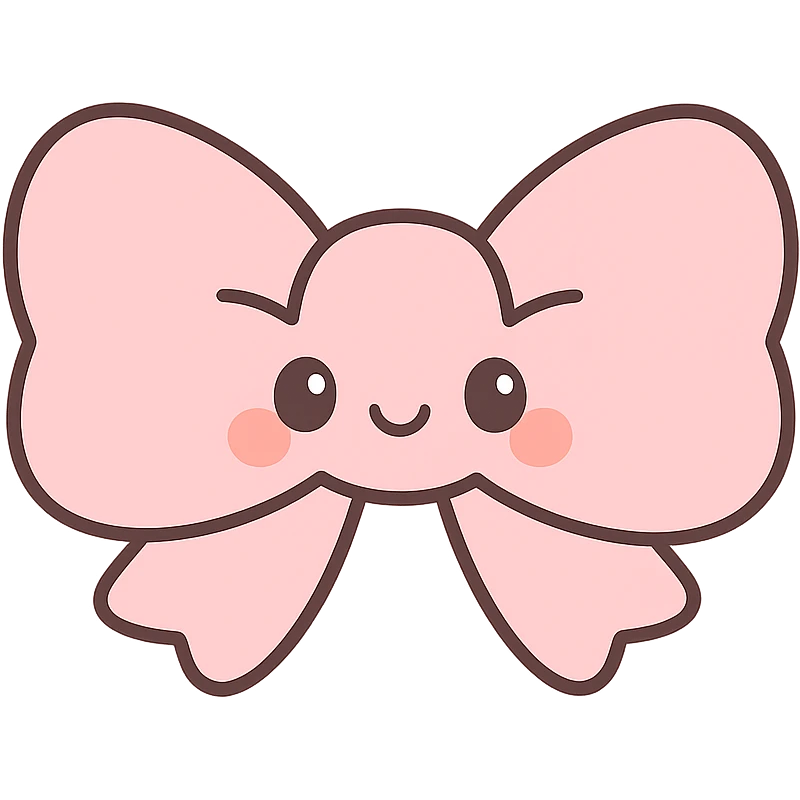 fluffy bow with cute face, blushing cheeks, kawaii style emoji