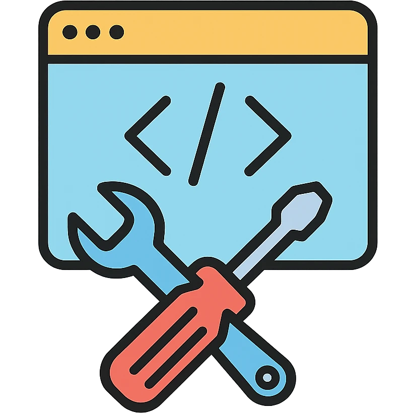 App development interface with tools and code emoji