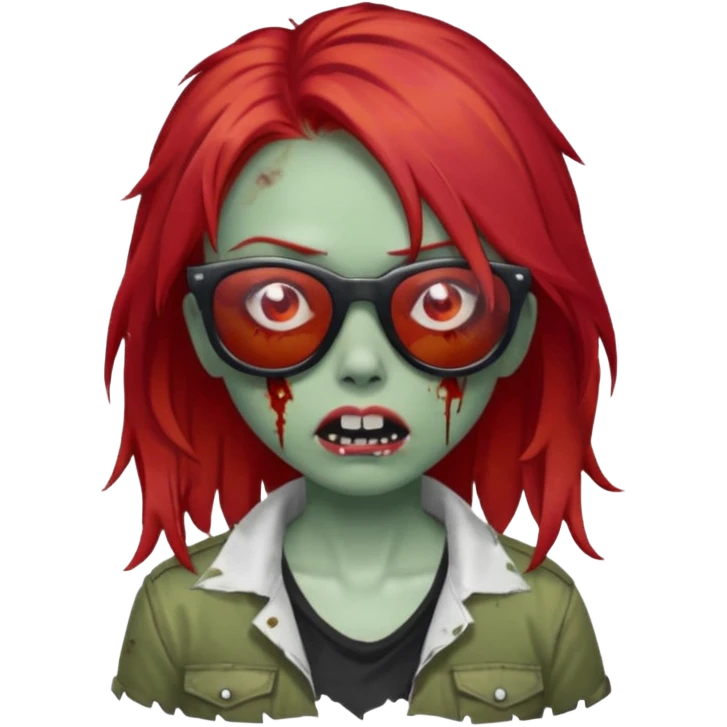 Zombie girl with red hair and sun glasses face emoji
