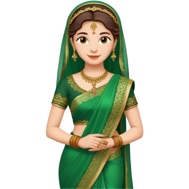 bride in mehendi Ceremony in green saree standing emoji
