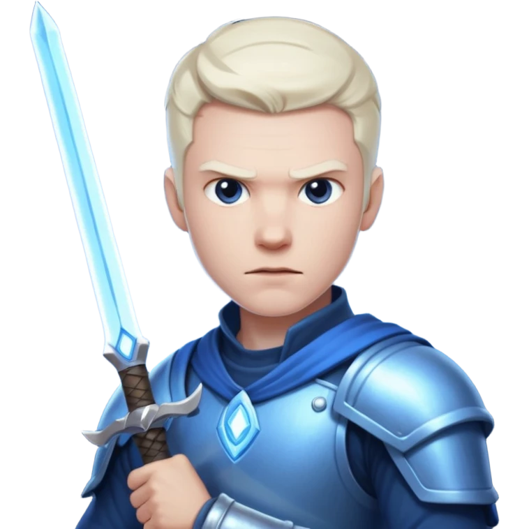 Doom Slayer helmet off, determined face, holding a glowing sword emoji