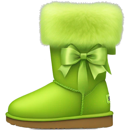 Tall Pair of lime green fur Ugg boots with silk ribbon bow. emoji
