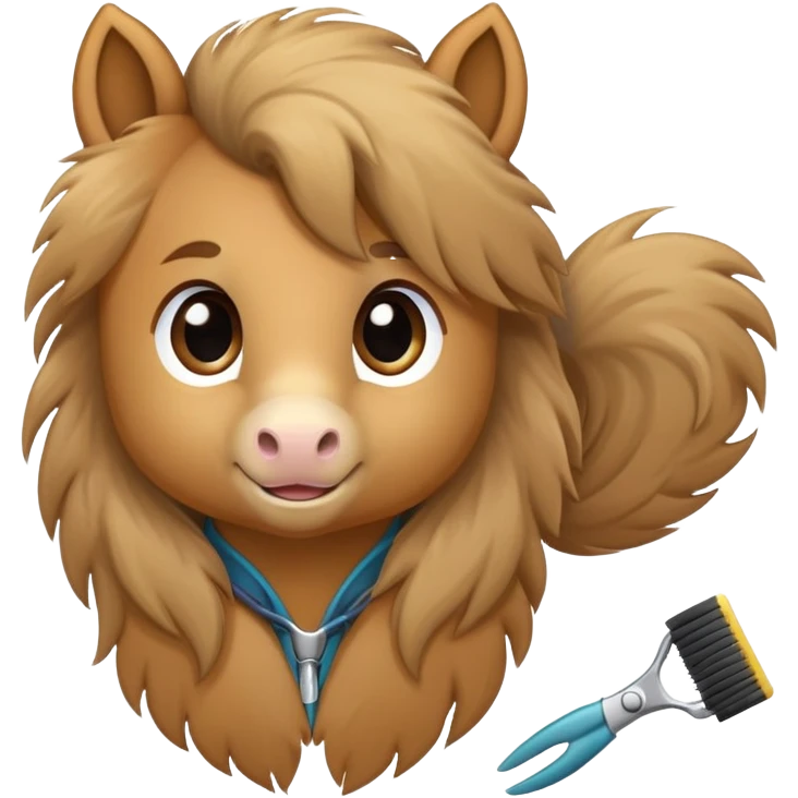 pony with grooming tools nearby emoji