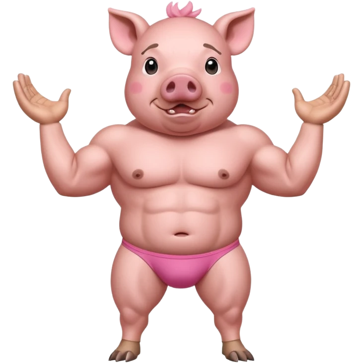 pig with 6 pack on two legs flexing no underwear weird porportions emoji