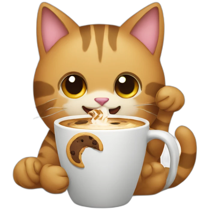 Cat drinks coffee and eats cookies emoji
