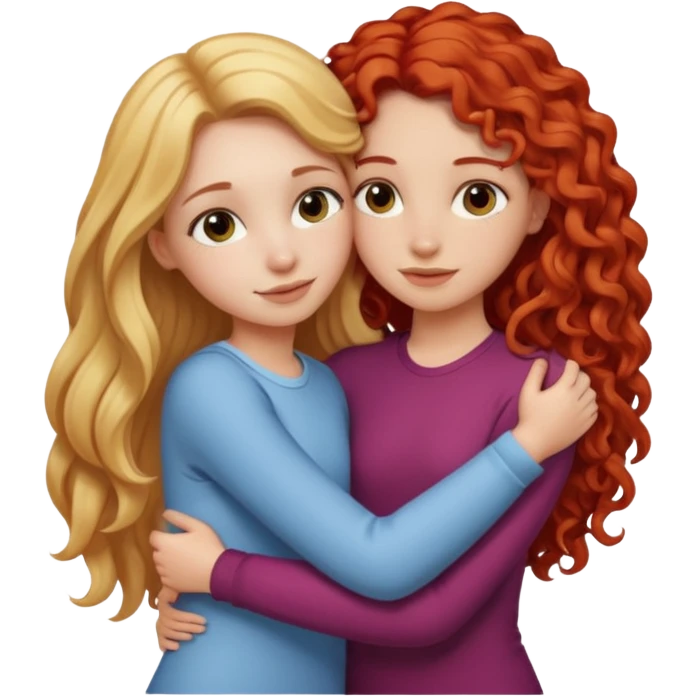 A girl with straight long blonde hair hugging a girl with red curly hair  emoji