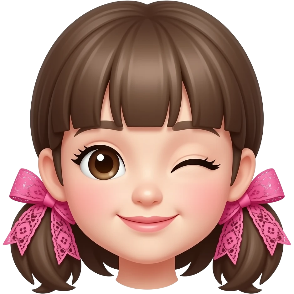 얼굴만 있는 거 그리고 리본은 양쪽 귀 둘다 있는 거. 레이스 달린 분홍색. 그리고 표정 좀 더 깜찍하기 윙크 하고 있는 거 emoji