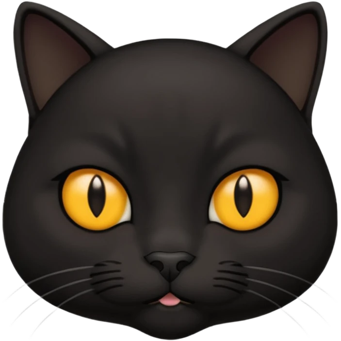The face of a black cat with a hip frown (thin cheeks, not much hair) emoji