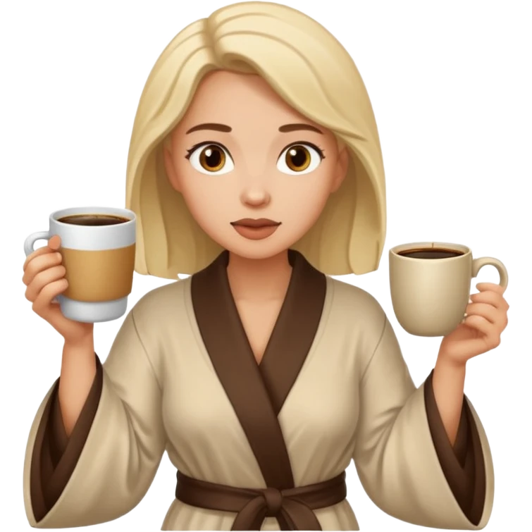 Woman drinking coffee and The edges of the eyes are wide open in the morning emoji