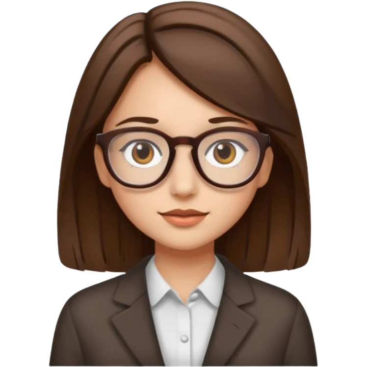 brown eyed girl with medium length brown hair, wearing glasses emoji