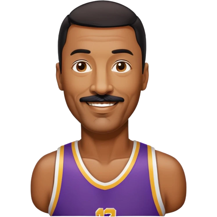 Wilt Chamberlain, tall, black short hair, mustache, smiling emoji