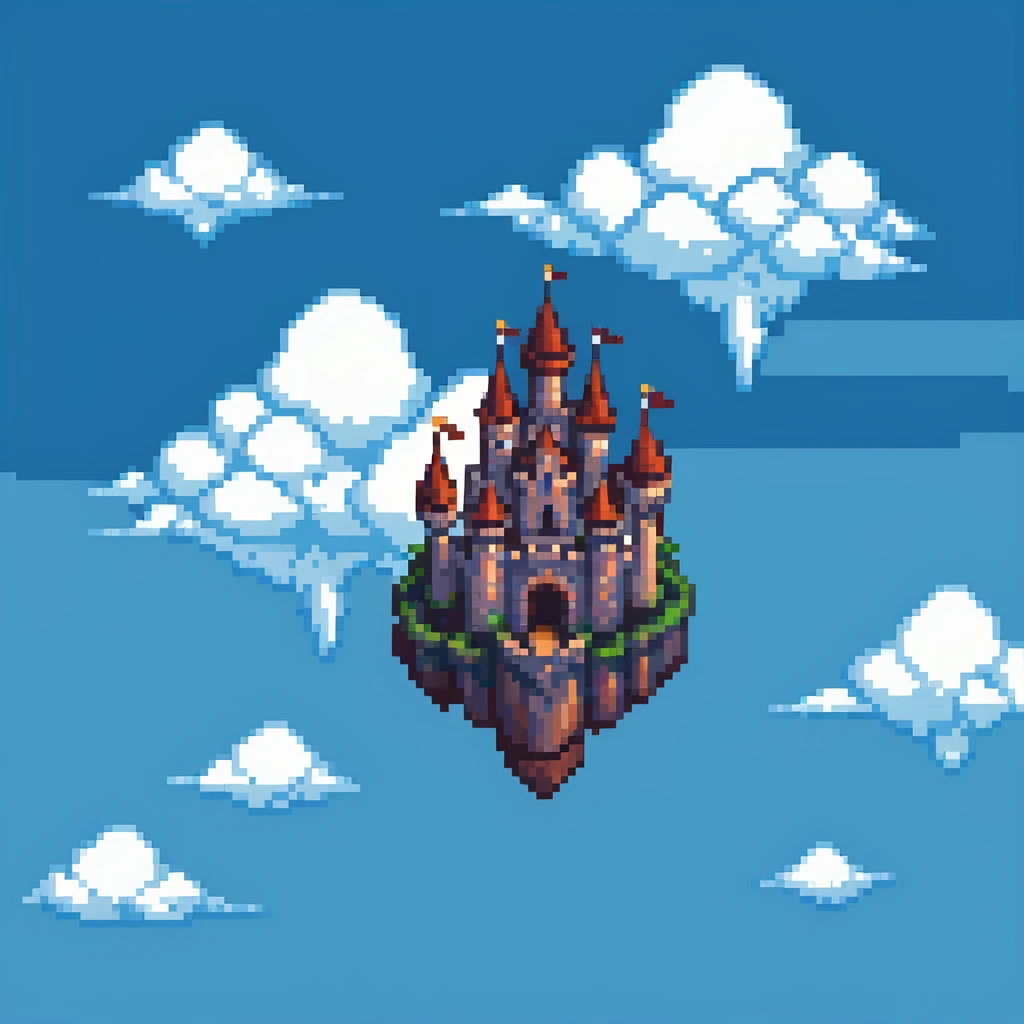 simple castle floating in the sky with clouds emoji