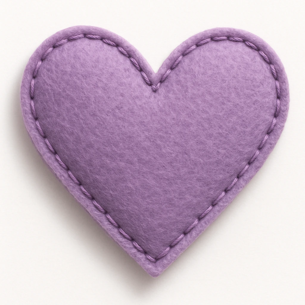 purple heart, stitched edges felt patch style, no text emoji