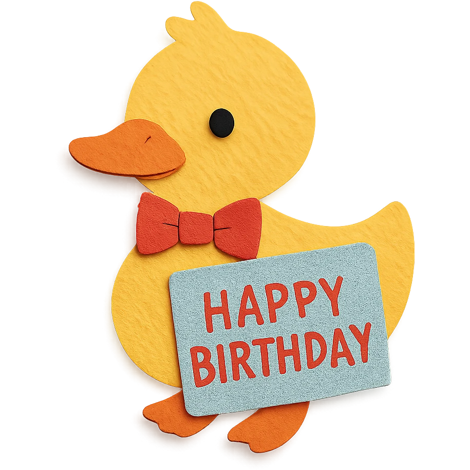 duck with bowtie holding birthday card emoji