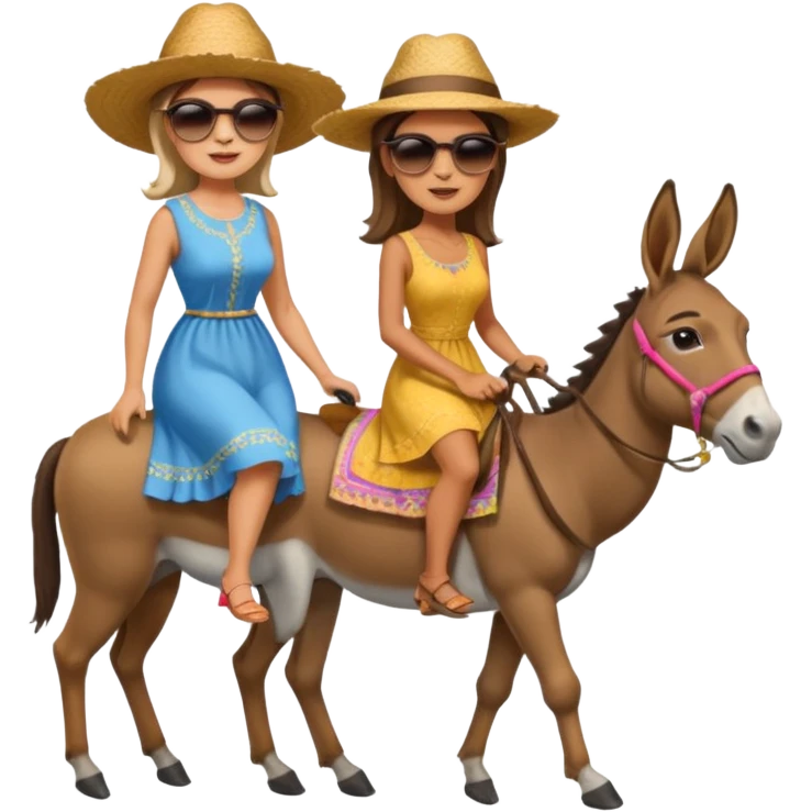 a lady on a donkey while the man is walking alongside the donkey emoji