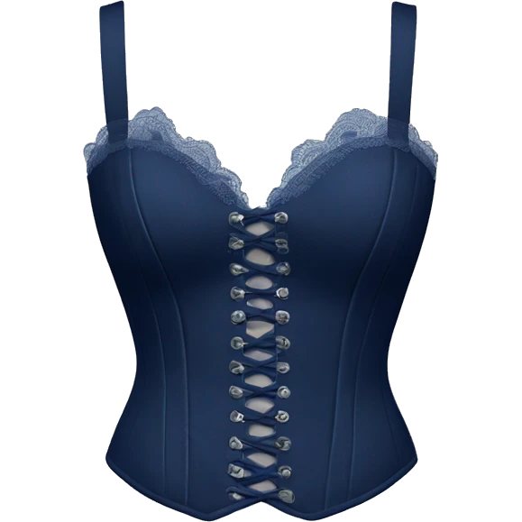 Realistic isolated side view of a navy blue  bustier with lace and straps. emoji