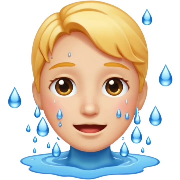 Pleased blushing face with water dripping down on face emoji