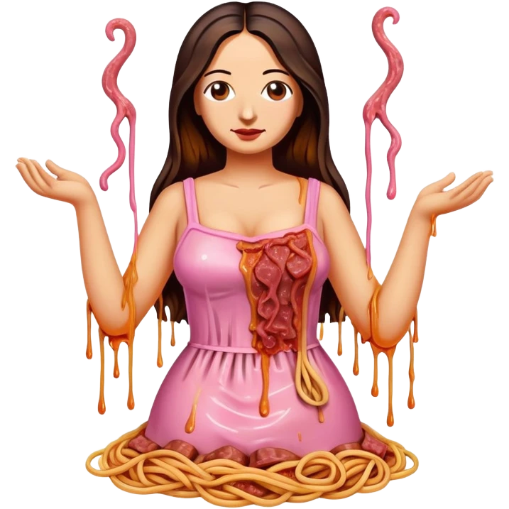  SPAM meat melted pink dripping sauce spaghetti dress monalisa portrait emoji