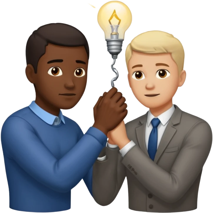 Muestra a dos personas. Uno de pie, alcanzando y firmemente halando hacia arriba a la otra persona que está agachada o en un agujero/grieta. Sus manos están entrelazadas en un agarre fuerte. El enfoque debe ser claro: un hombre ayuda a otro a levantarse o salir de una situación peligrosa. emoji