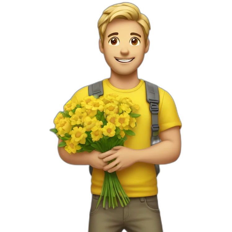 Homme jaune avec bouquet de fleurs  emoji