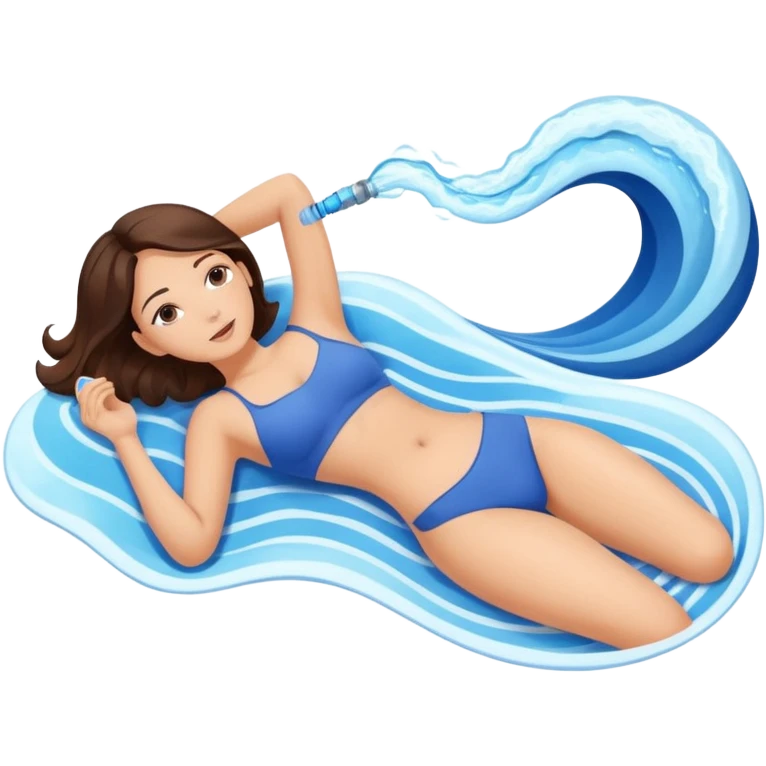 Emoji of a woman lying down, getting a body cavitation fat burner treatment on her abdomen, with blue waves showing vibration,  emoji