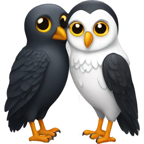 A White owl and a crow hugging  emoji