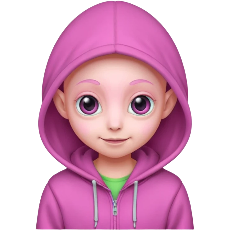 Aliens Pink, hoodie, cute big eyes, glass, thin ears, half body emoji