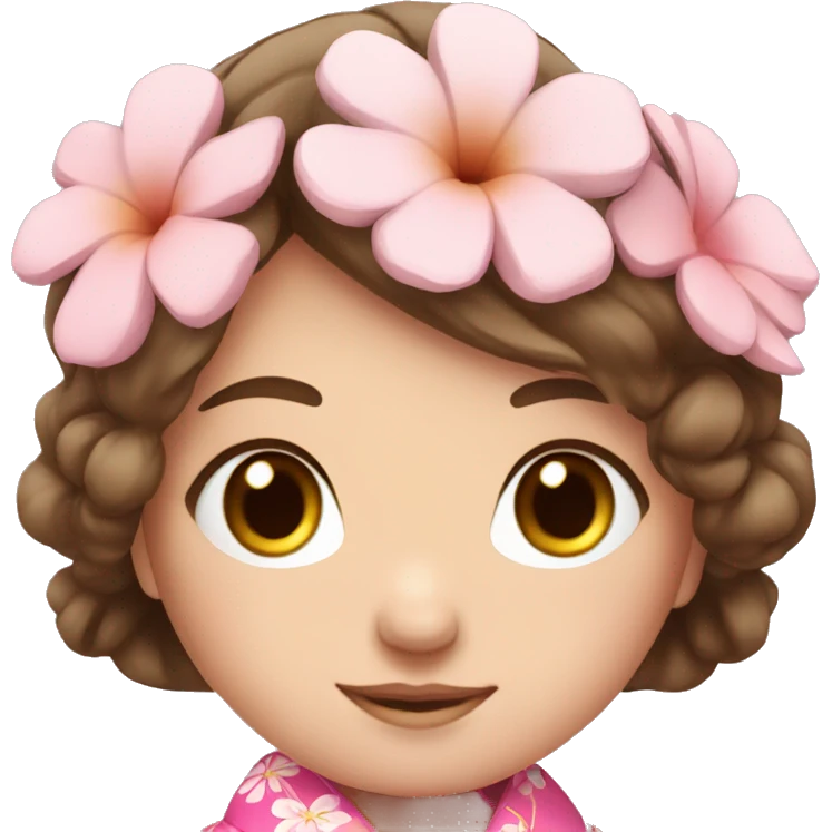 cute girl with blue eyes and brown hair in pink flower kimono emoji