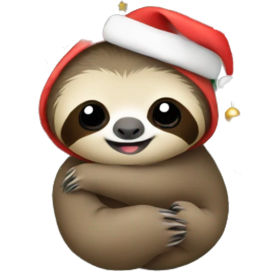 Baby sloth hugging a christmas tree emoji