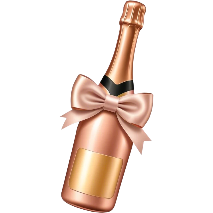 Rose gold champagne bottle with satin bow emoji
