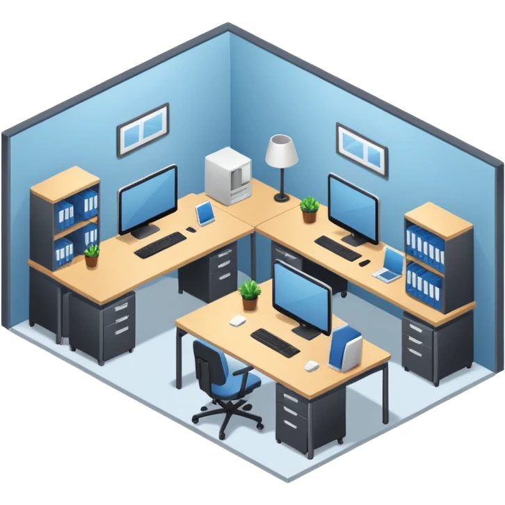 an office with several desks in an isometric style emoji