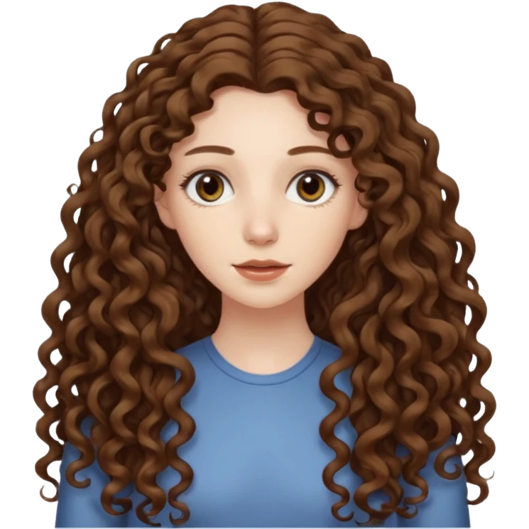 pale woman with brown curly very long hair, middle part. the hair is very very very very very very long, so long, you can't see the ends emoji