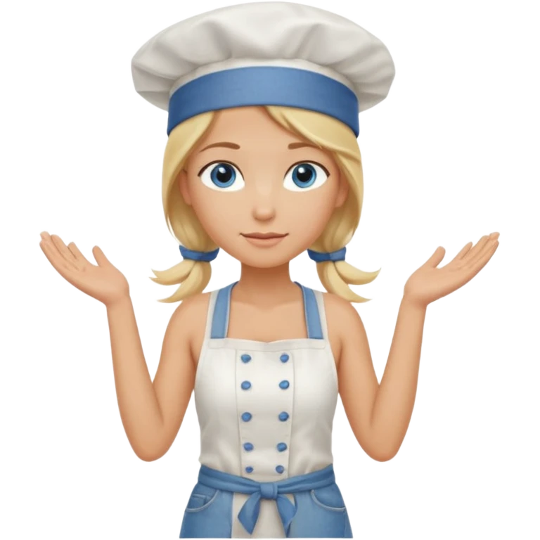 Sexy Full body  pretty
Long Blonde hair blue eyed female chef wearing white tank top, denim shorts and chef hat with arms folded emoji
