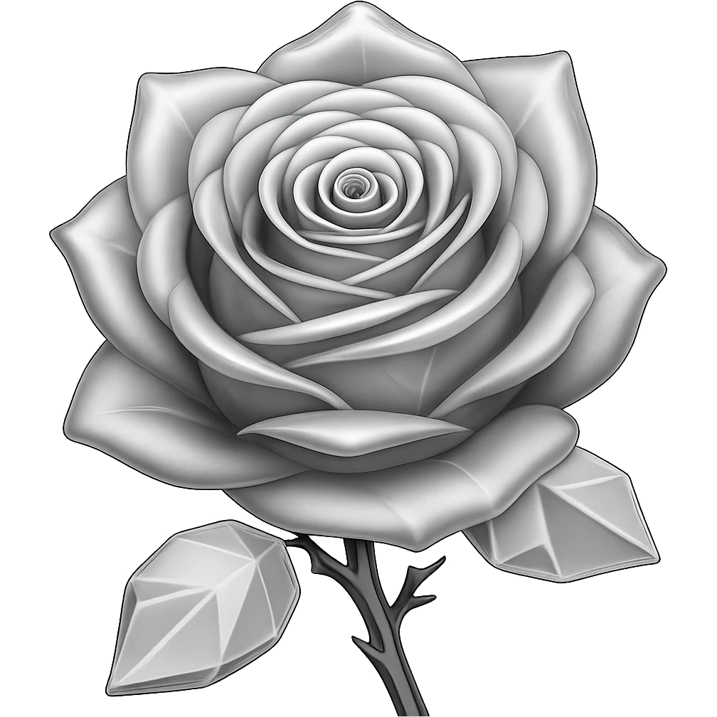 Make the rose made of ice look silver in the style of emoji, with no background. emoji