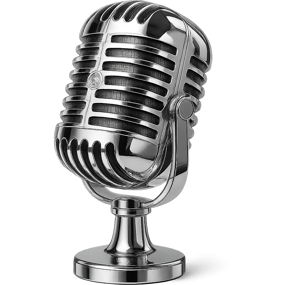 chrome style microphone, highly reflective and metallic, polished finish emoji