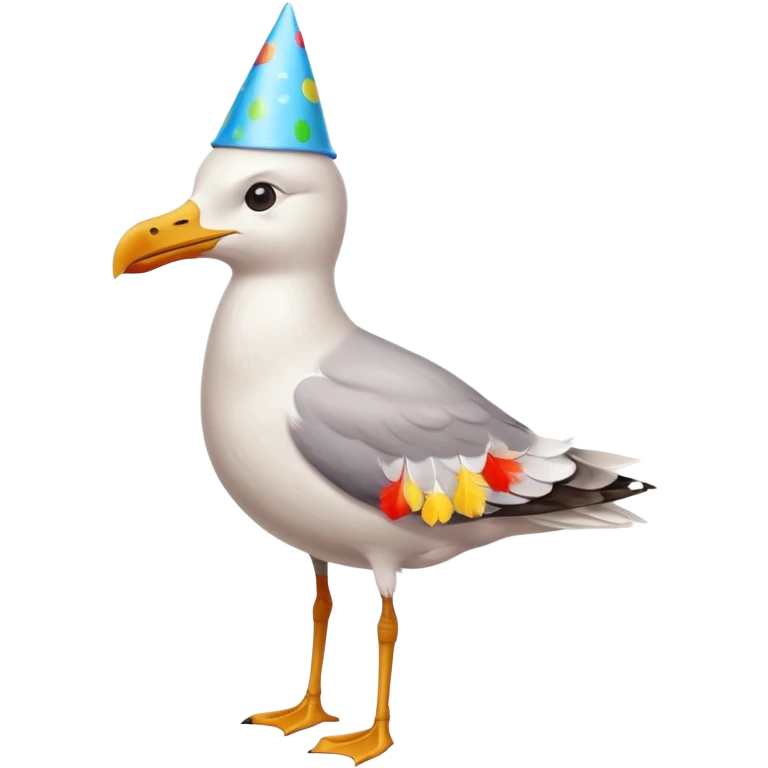 A seagull with a party hat emoji