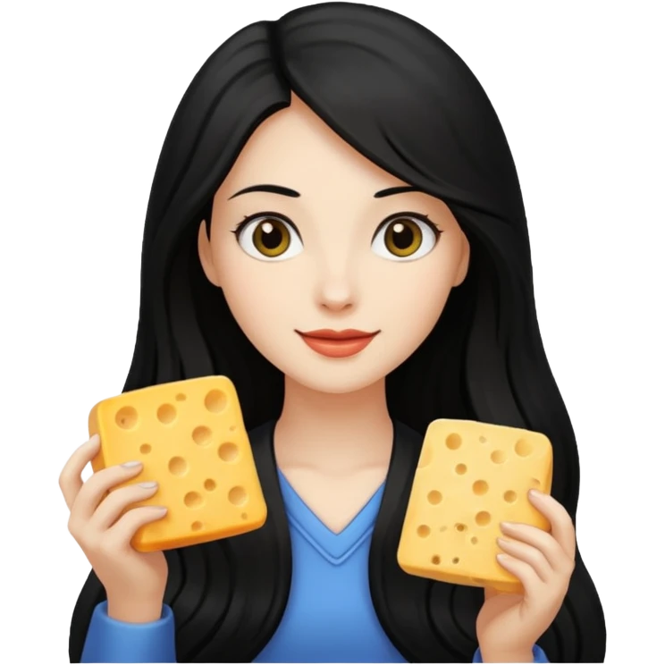 Black long hair woman with cheese emoji