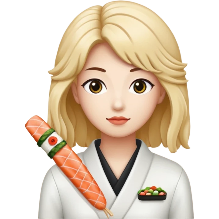 un coreano di 18 anni con sushi con il pizzetto capelli ricci e lunghi sciolti  neri con un IQOS in mano  emoji