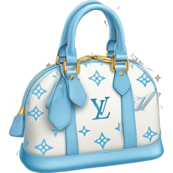 White Designer Louis Vuitton bag with baby blue monogram and baby blue trim emoji