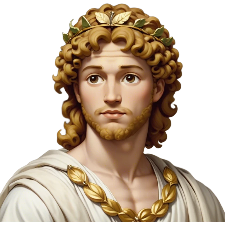 Cinematic Realistic Hercules Portrait, head tilted dramatically with an exaggeratedly amused expression, blending the fierce valor of the Hercules with the classic elegance of Michelangelo's David. His light tan skin and thick, curly, golden brown hair, rendered with meticulous classical detail, frame a face of heroic determination and playful charm. Clad in a gracefully draped white robe adorned with subtle golden embellishments and accented by a distinguished Greek laurel wreath, dynamic lighting accentuates both his formidable physical power and his approachable, spirited demeanor. emoji