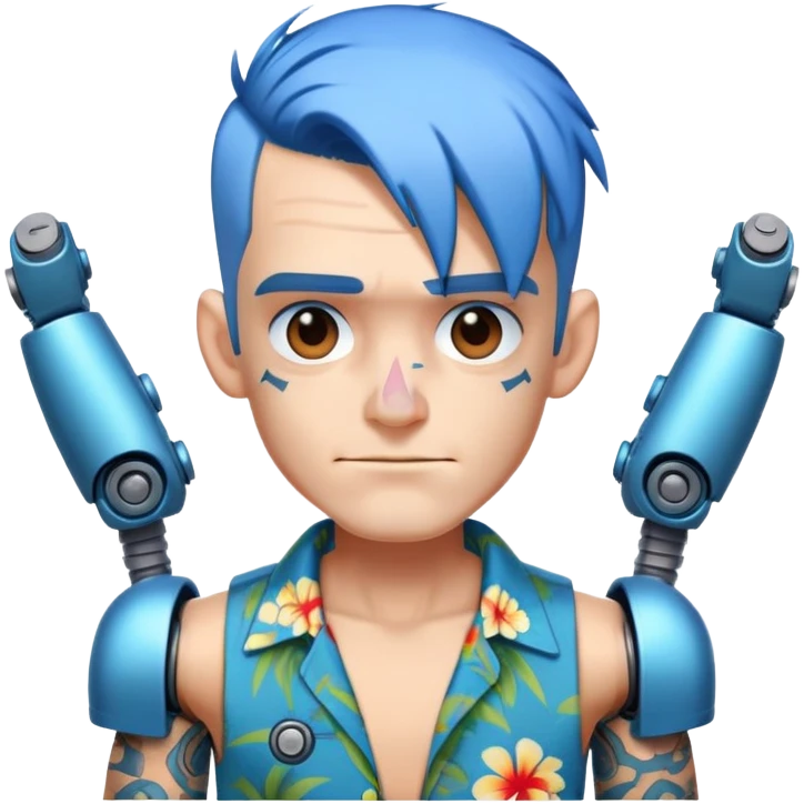 Franky with blue hair, metal nose, Hawaiian shirt, robotic arms emoji