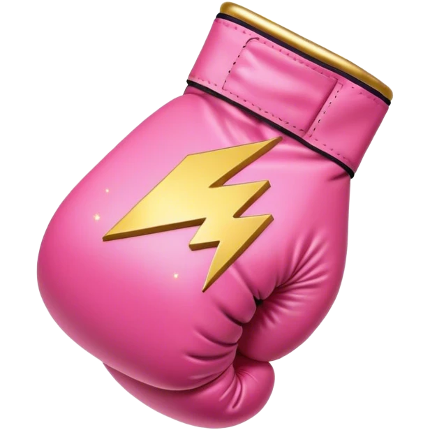 pink boxing glove with golden lightning bolts, female symbol ♀ on the backhand, sparkling stardust particles in the background emoji