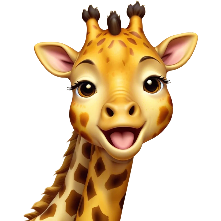 Cinematic Cute Yawning Giraffe Portrait Emoji, Head tilted slightly with a dramatic, wide-open yawn, showcasing a soft, patterned Fur of warm yellows and browns with a long, drooping neck and eyes barely open in drowsy contentment, Simplified yet irresistibly adorable features, highly detailed, glowing with a soft, cozy glow, high shine, relaxed yet expressive, stylized with a touch of savannah whimsy, bright and endearing, soft glowing outline, capturing the essence of a sleepy yet affectionate giraffe, so drowsy it feels like it could stretch right out of the screen and curl up for a nap! emoji