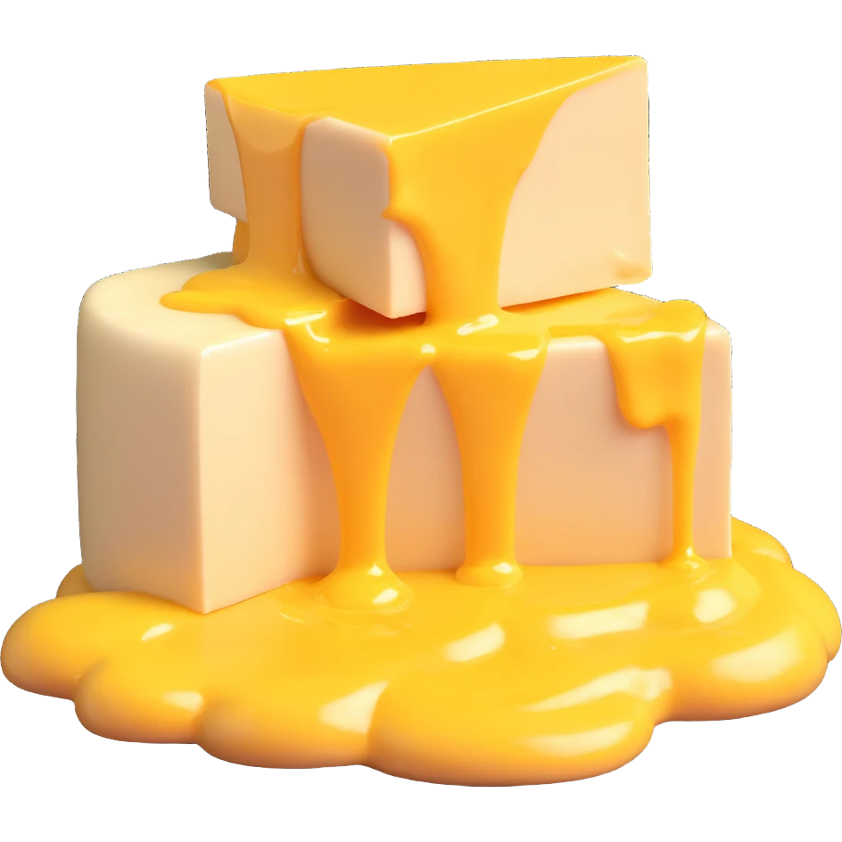 a head of cheese lying on melted butter emoji