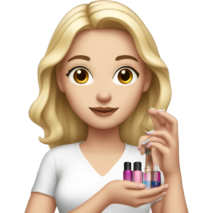 one white girl holding cosmetics in her hands emoji