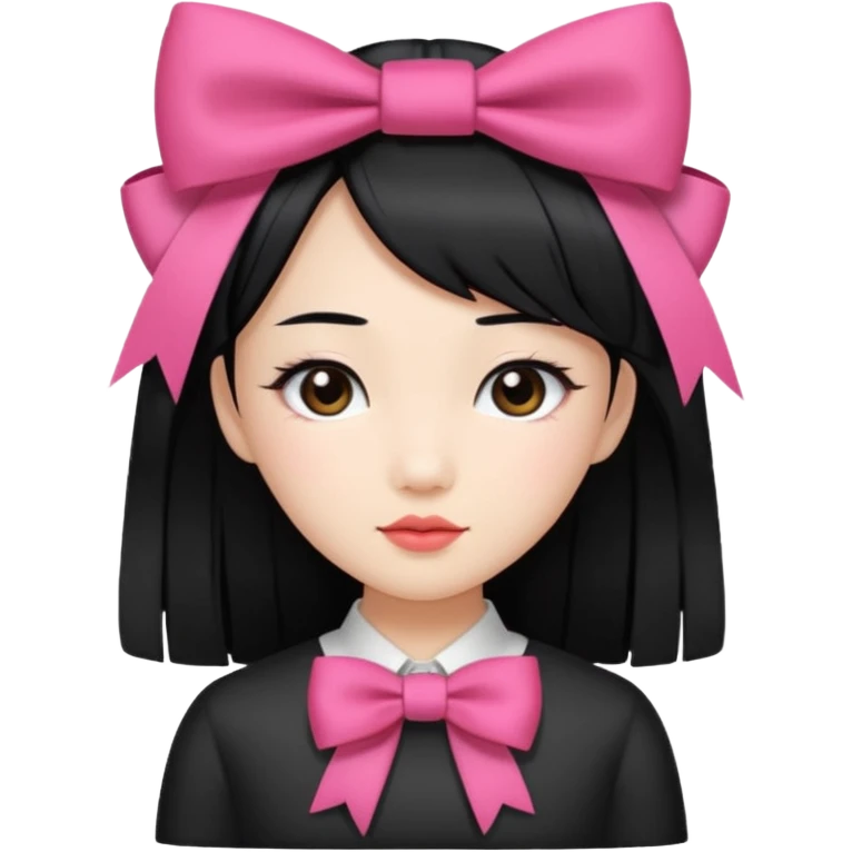 Asian girl with straight black hair and coquette bow on hair emoji