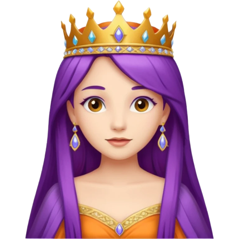Princesses with long Purple Hair in Gown with gold Tiara, orange dress emoji